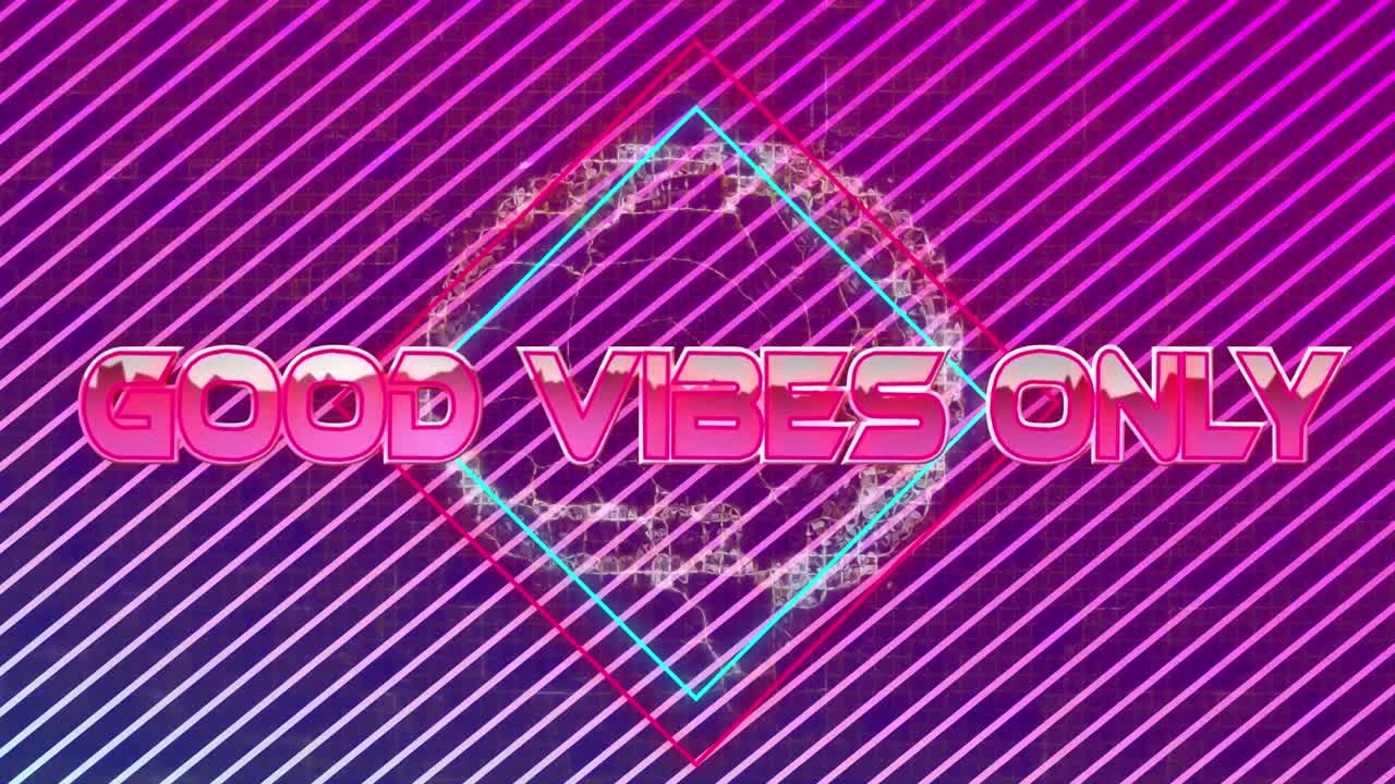 좋은 진동의 애니메이션: 회전 그래픽 뇌와 줄무 위에 사각형 모양의 텍스트