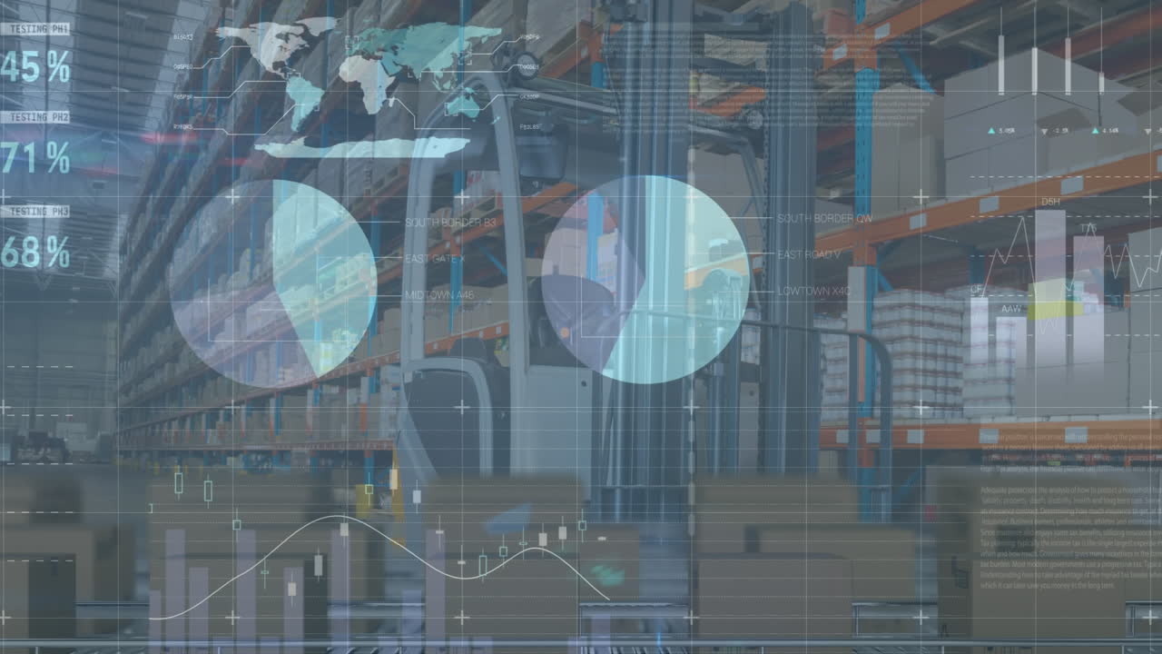 procesamiento de datos estadísticos en múltiples cajas en cinta transportadora contra el almacén