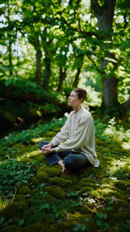 man meditating in a tranquil forest