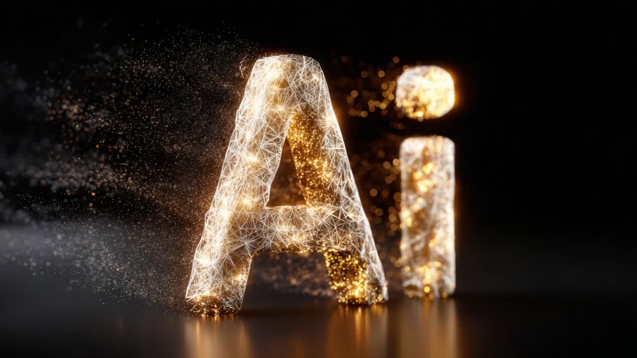 A Stunning Visual Representation of Artificial Intelligence: Exploring the Sparkling and Vibrant Transformation of the 'AI' Letters Through Dynamic Particles and Light