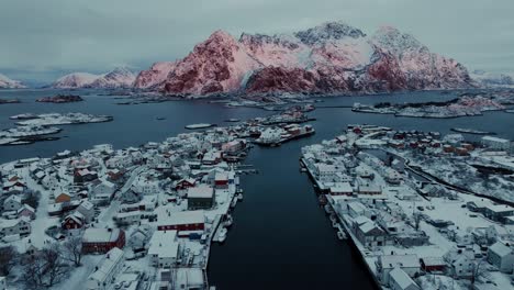 aerial view of lofoten islands beautiful landscape during winter