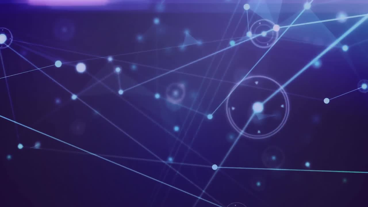 animación de la red de conexiones y el rastro de luz contra un fondo azul