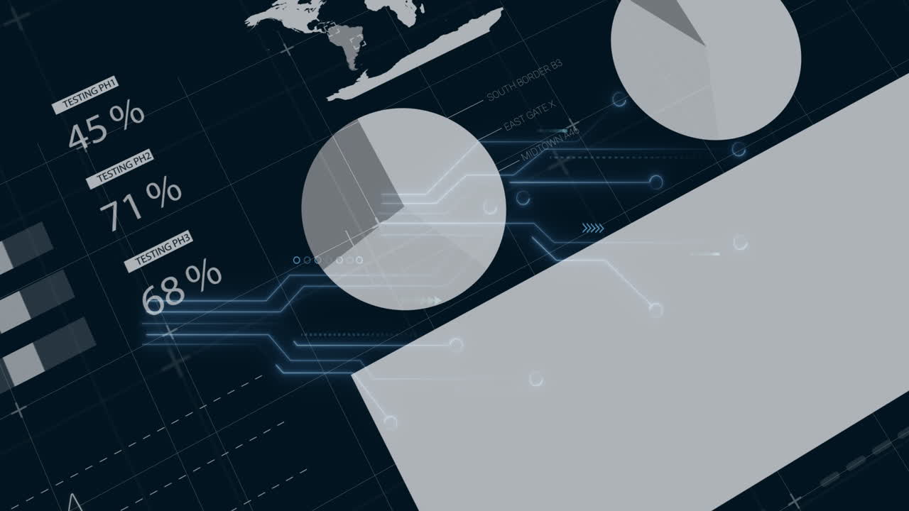 Creating animation of digital data visualization with charts and world map