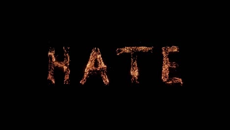 word hate burning. steel wool smoldering on transparent background. beautiful combustion