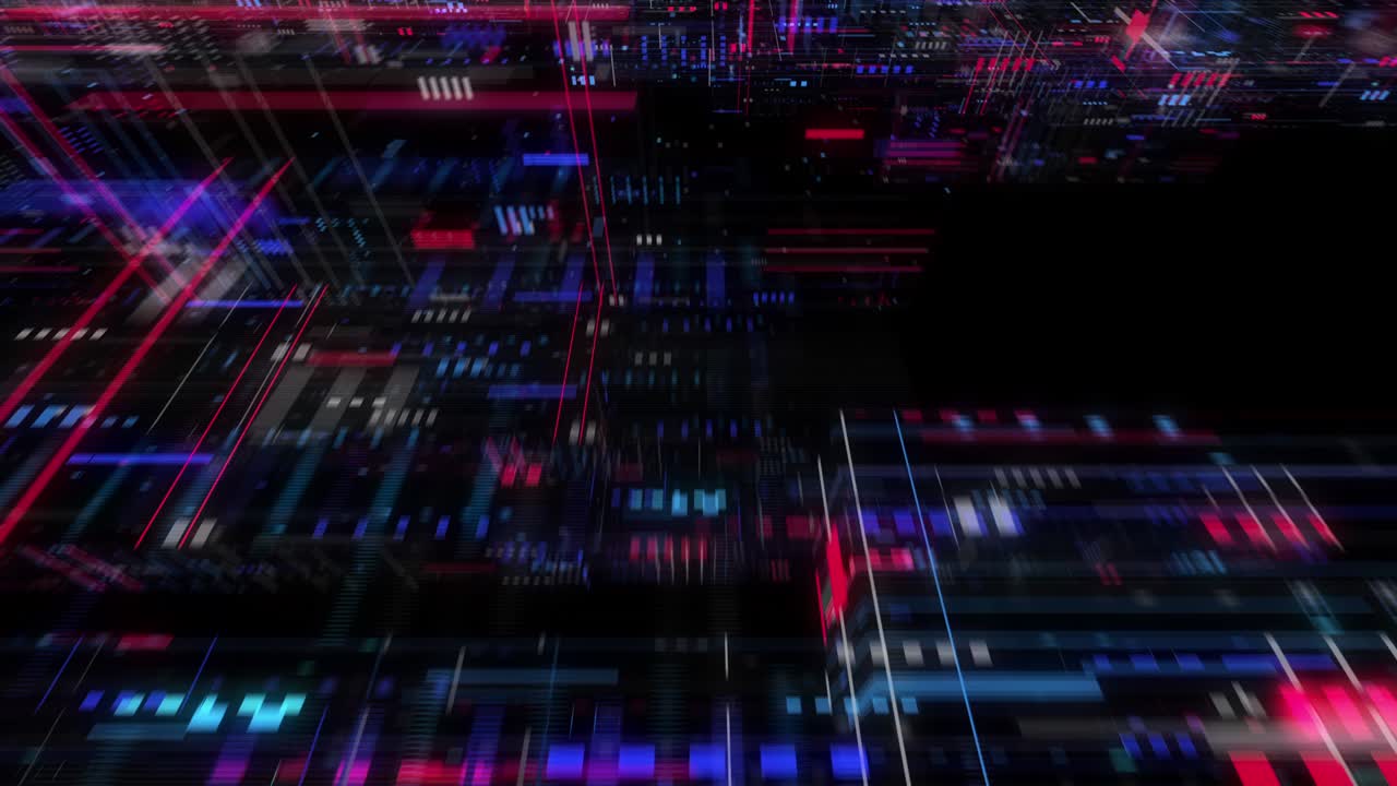 Seamless fly through of abstract circuitry with digital grid background