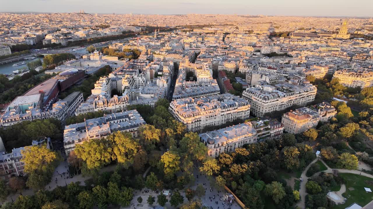 Paris city skyline France, buildings at sunset, Seine river beautiful Europe travel