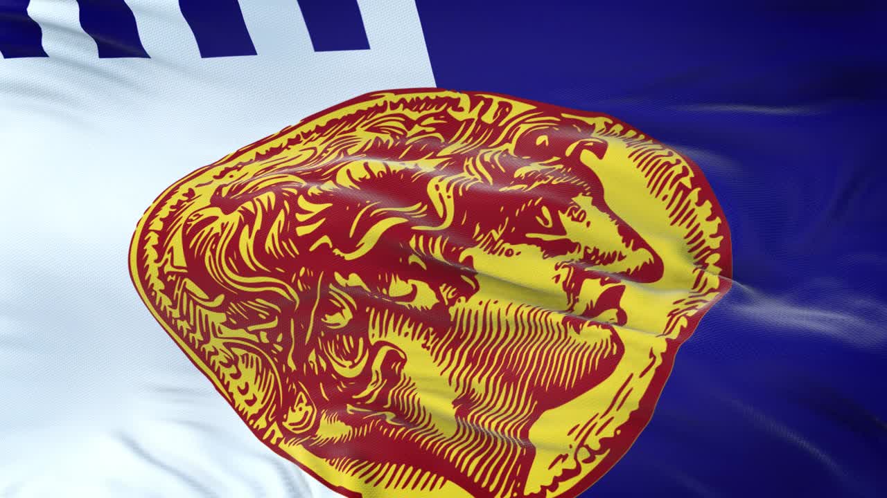 Thessaloniki (Municipality Greece) flag waving in the wind with highly detailed fabric texture. Seamless loop