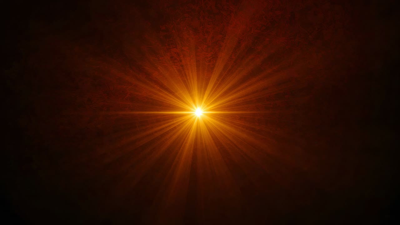 Brightening central star after initial surge, radiating outward in dark void with cross flare