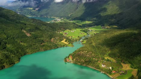 beautiful nature norway natural landscape lovatnet lake.