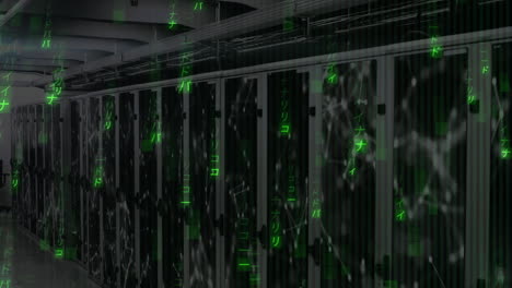 animation of chinese symbols processing over server room