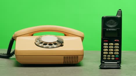 Retro vintage phone, A yellow rotary telephone is displayed on a wooden desk, adding a nostalgic touch