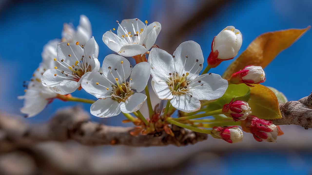 Fiori affascinanti: un'esplorazione ravvicinata di petali bianchi in fiore che emergono su uno sfondo di cielo blu vibrante.