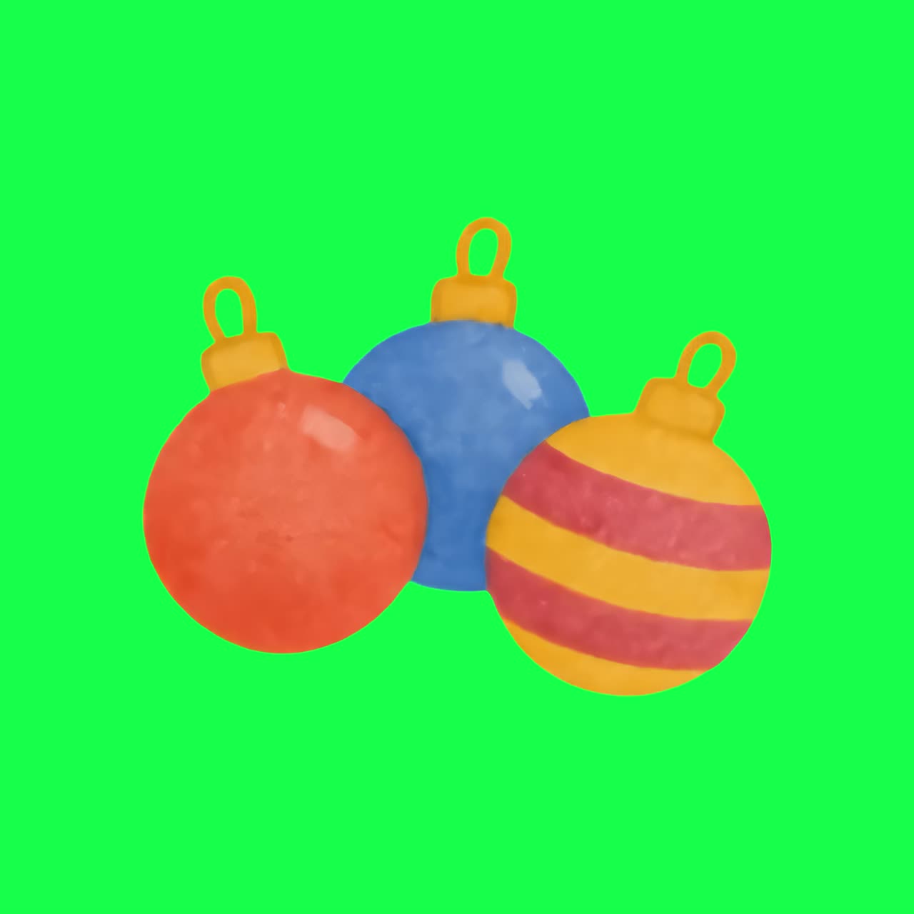 Colorful festive holiday ornaments animation, transparent 4K video, green screen