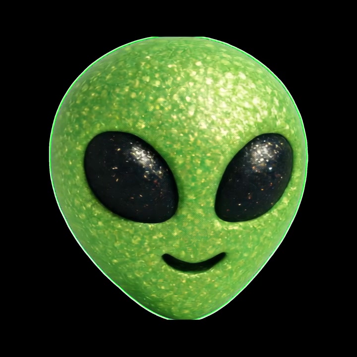 Testa di alieno verde animata in 3D che ruota su sfondo nero