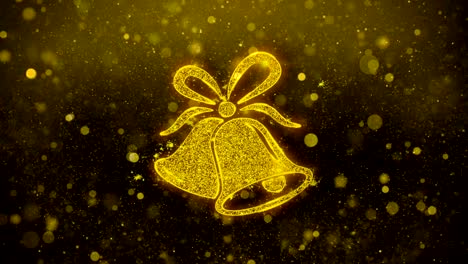 christmas ribbon bow bells icon golden glitter shine particles.