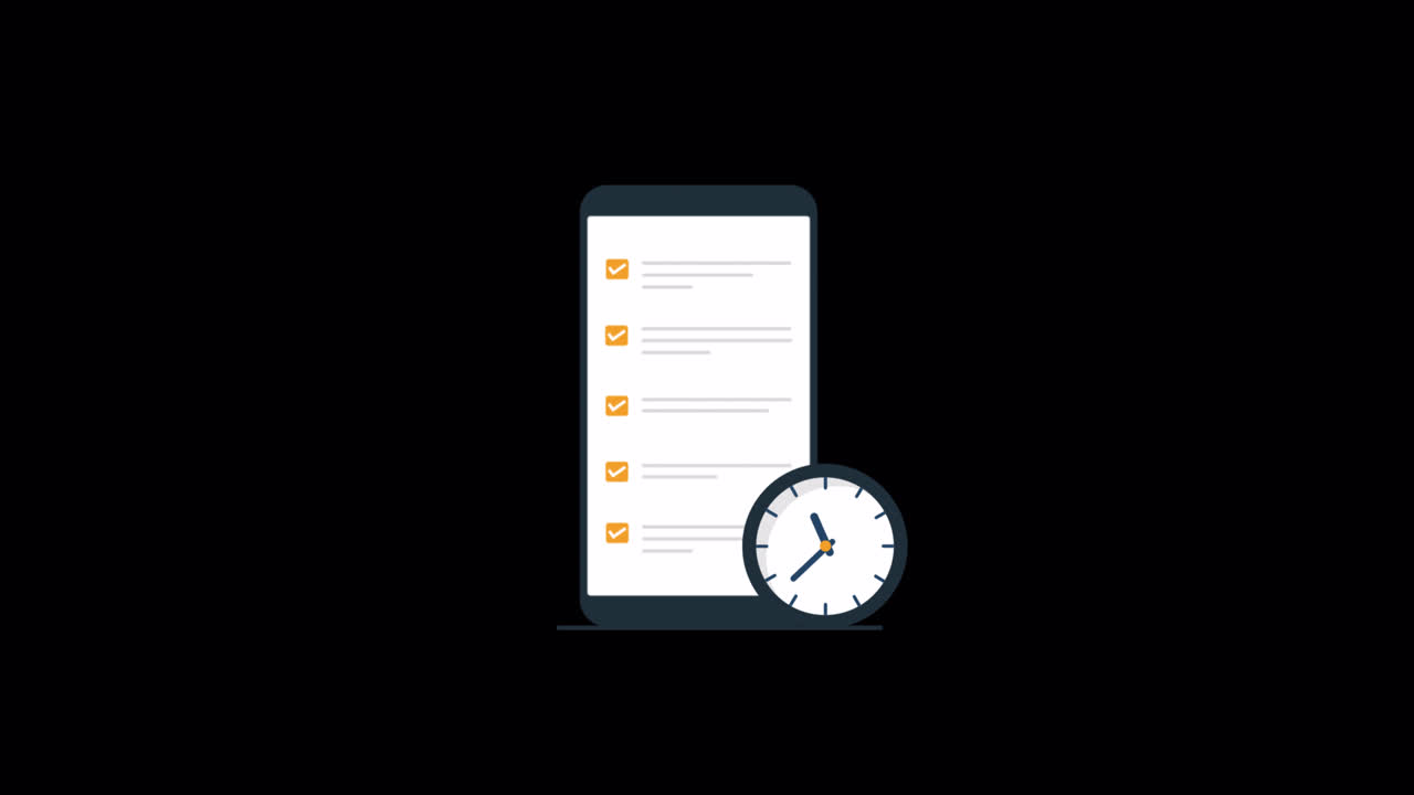 Animated Smartphone with Checklist and Clock for Task Management