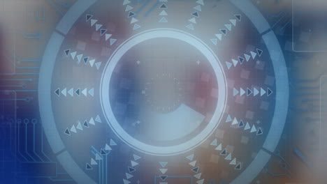 animation of scope scanning and data processing over squares on colorful background