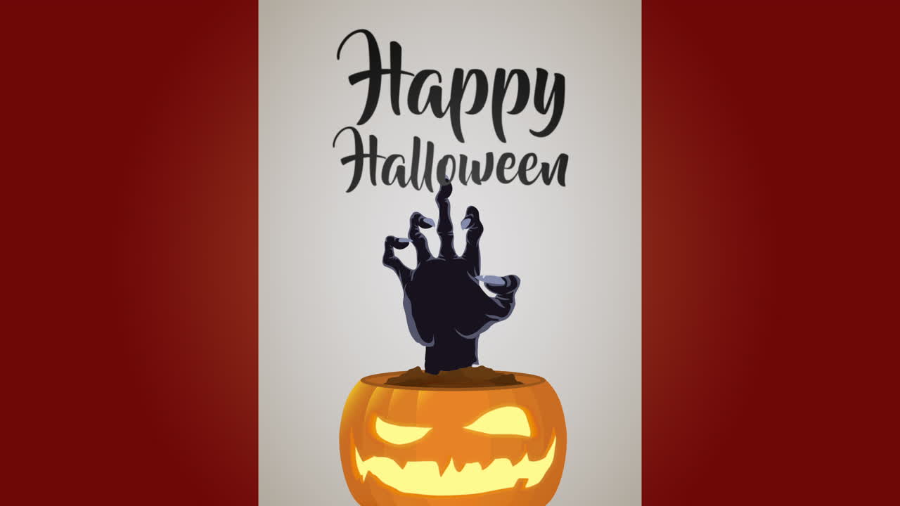 escena oscura de halloween con la mano de zombi en la calabaza