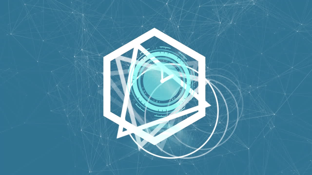 파란색 배경 위에 연결 네트워크와 함께 시계의 애니메이션