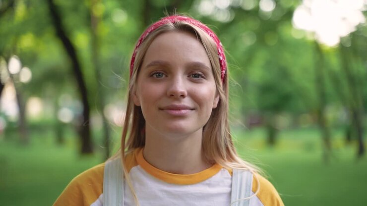 Portrait Of A Beautiful Young Woman Putting On Headphones, Enjoying Music And Dancing Outdoors