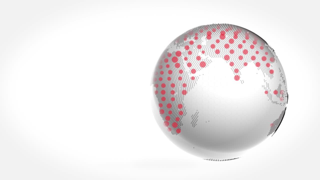 rendering 3d di globo astratto in rotazione con più punti rossi che simboleggiano l'emissione di gas nell'aria.