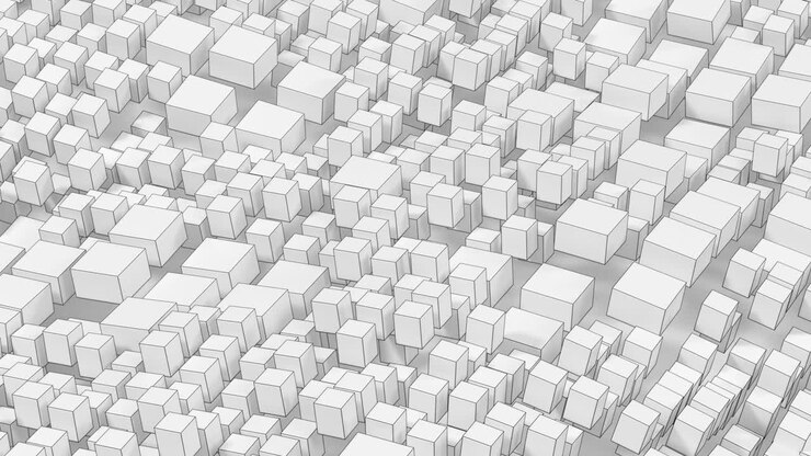 Geometriske figurer og terninger, 3D-gengivelse.
