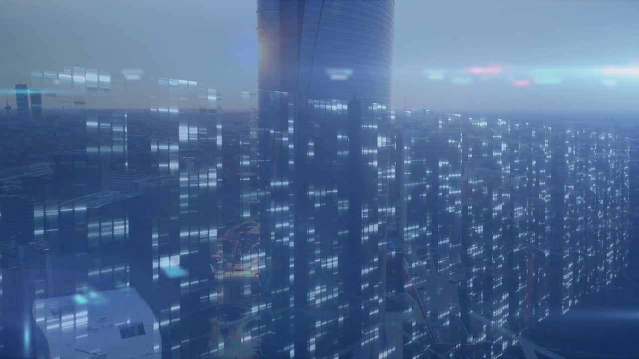 animación del procesamiento de datos sobre el paisaje urbano