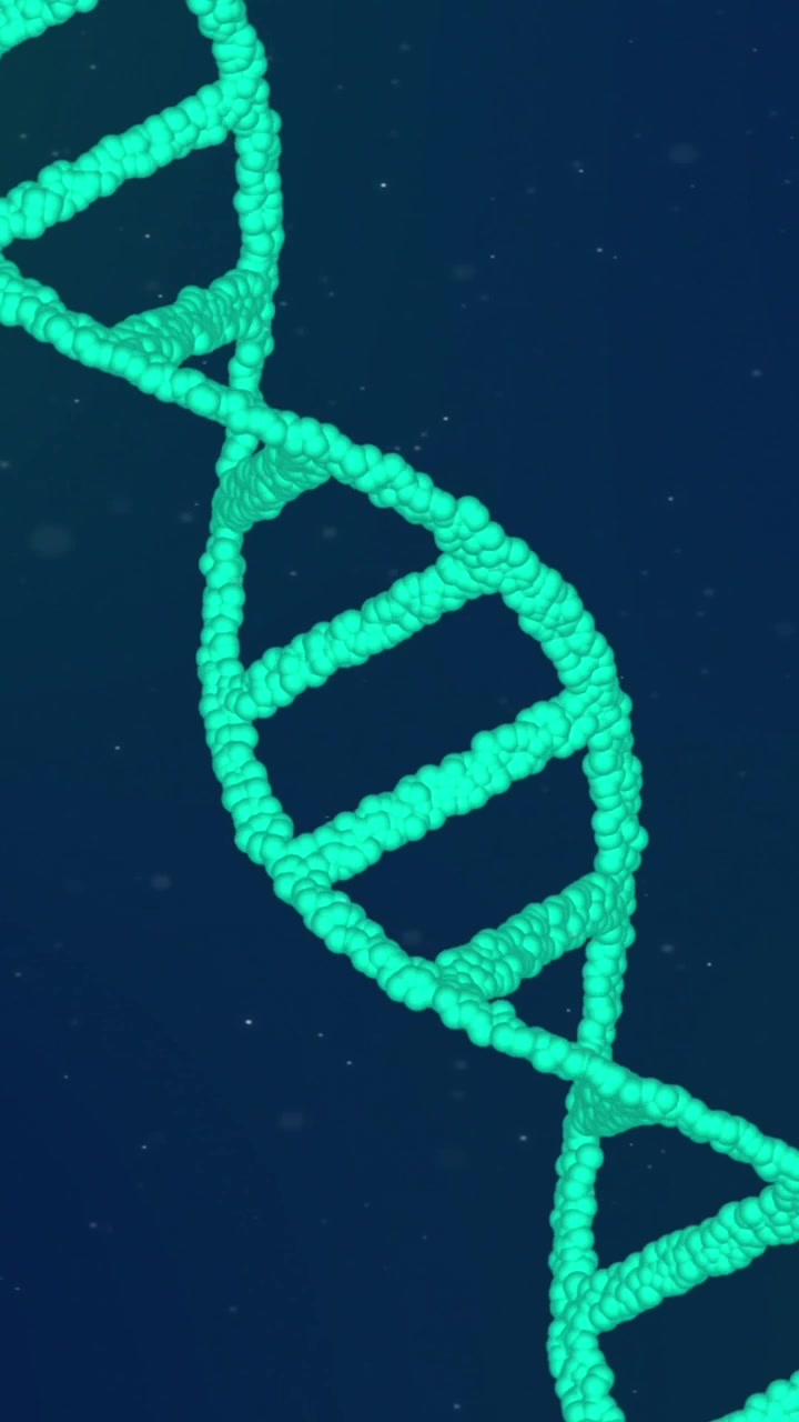 Animazione di cellule Covid-19 in movimento e un filamento di DNA in rotazione