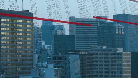 animation of data processing against aerial view of cityscape