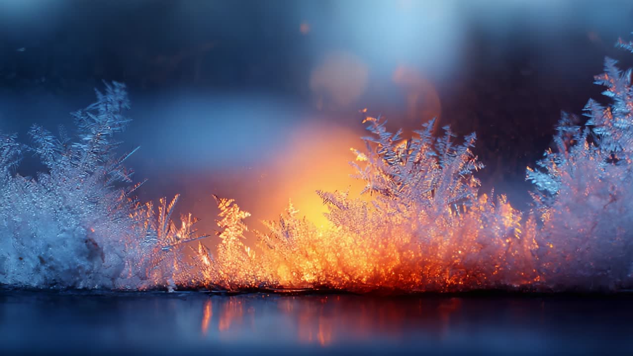 A Stunning Display of Frost and Light: Captivating Ice Crystals Reflecting Warm Colors Against a Backdrop of Soft Hues, Creating a Beautiful Contrast in This Enchanting Winter Scene