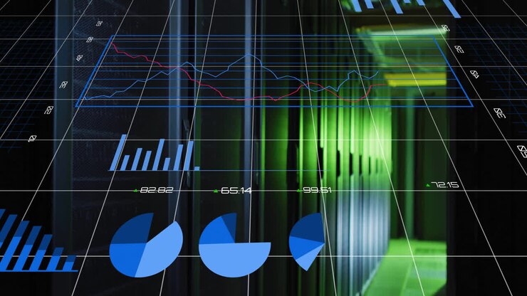 Animasjon av statistikk og digital databehandling over dataservere