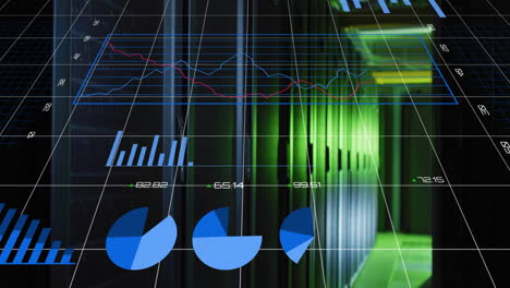 animation of statisticks and digital data processing over computer servers