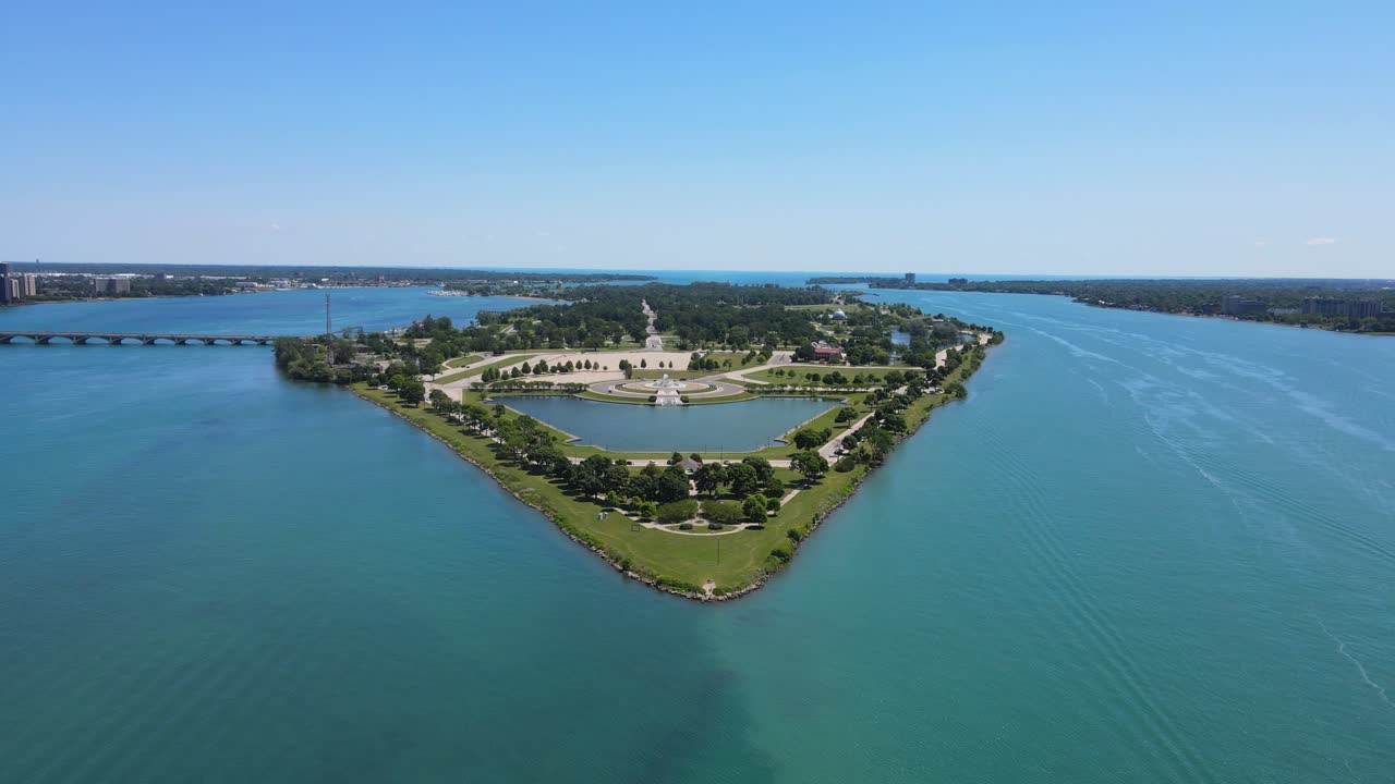 Aerial View of a Triangular Island Park in a River