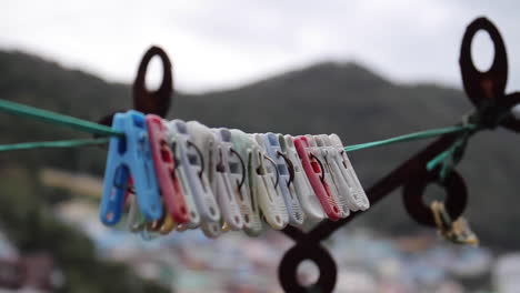 clothes pegs on a clothesline