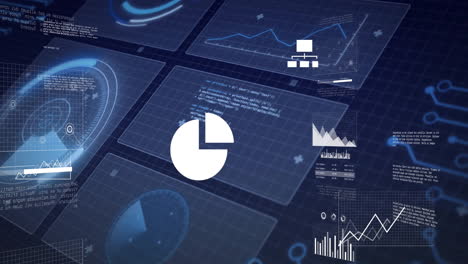 Graphs and charts animation over financial data and statistics background