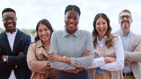business people, face and smile with arms crossed