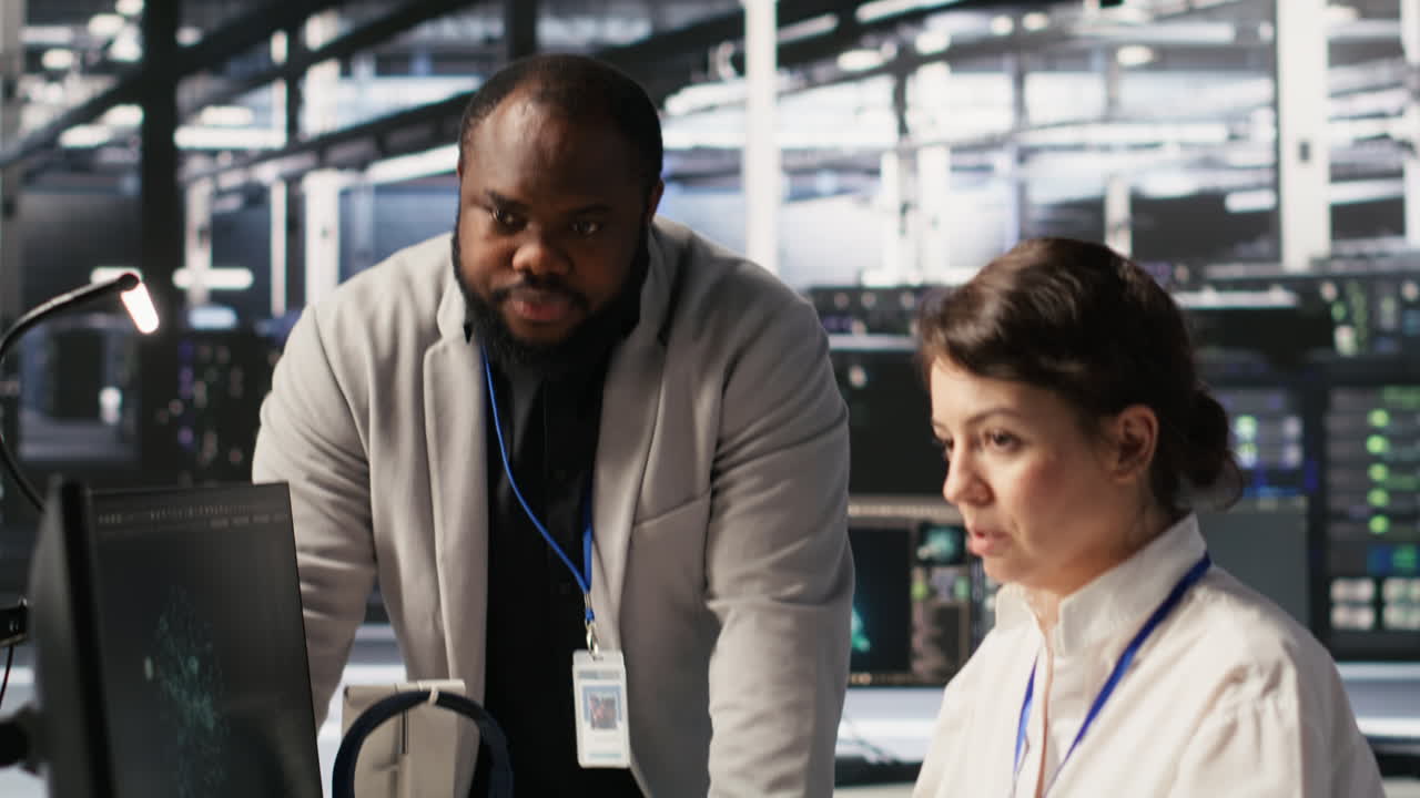 Vertical video Jolly data center engineering team pleased after finishing system maintenance