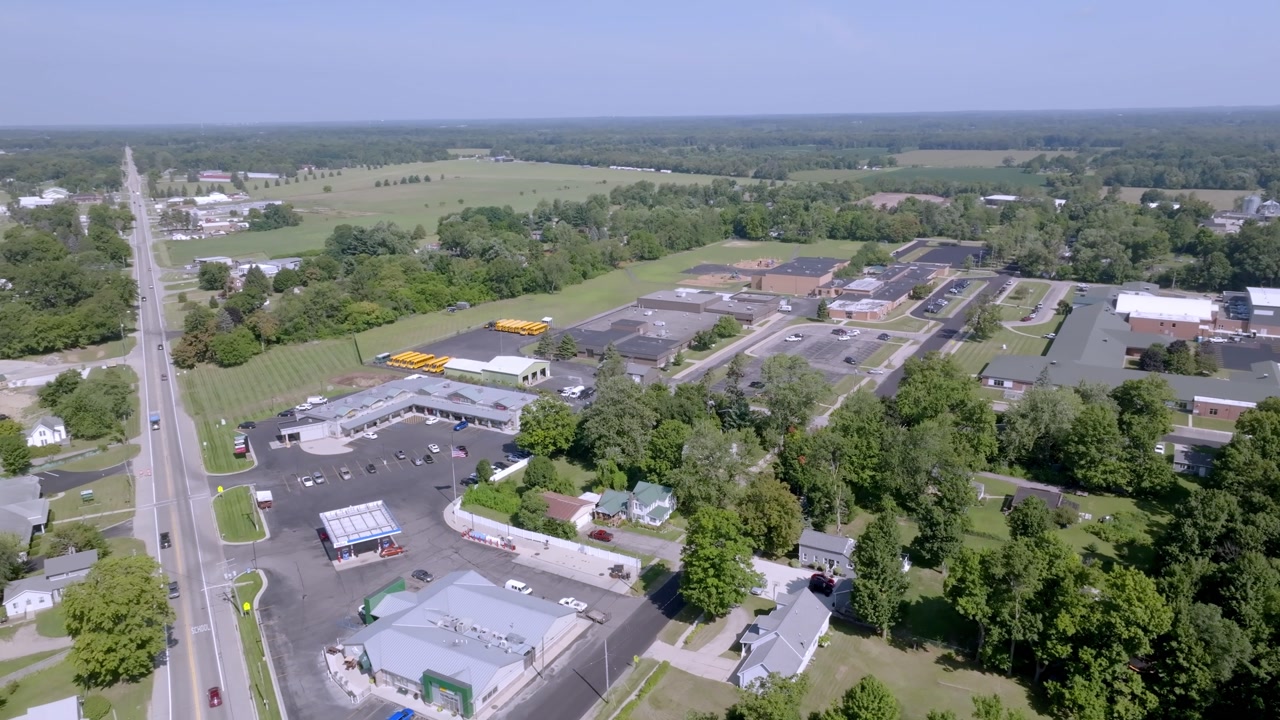 Napoleon, Michigan downtown with drone video moving in a circle.
