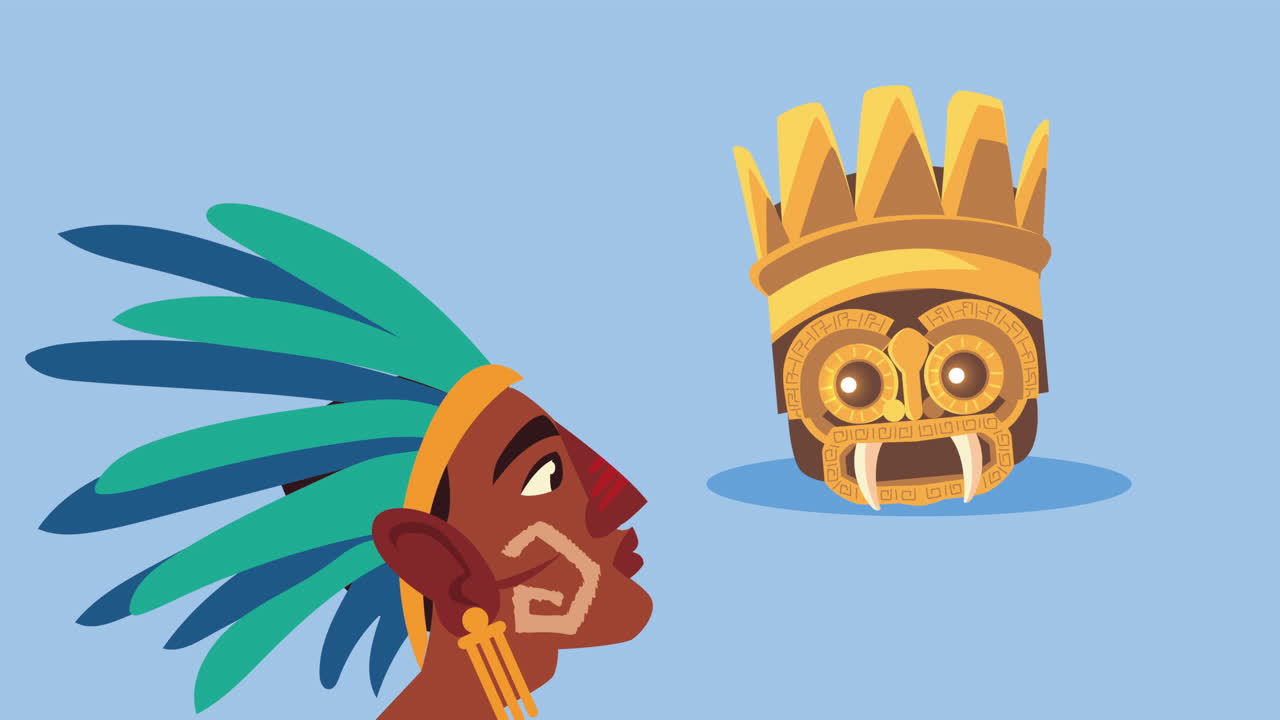 cultura azteca cabeza de ídolo y animación de perfil nativo