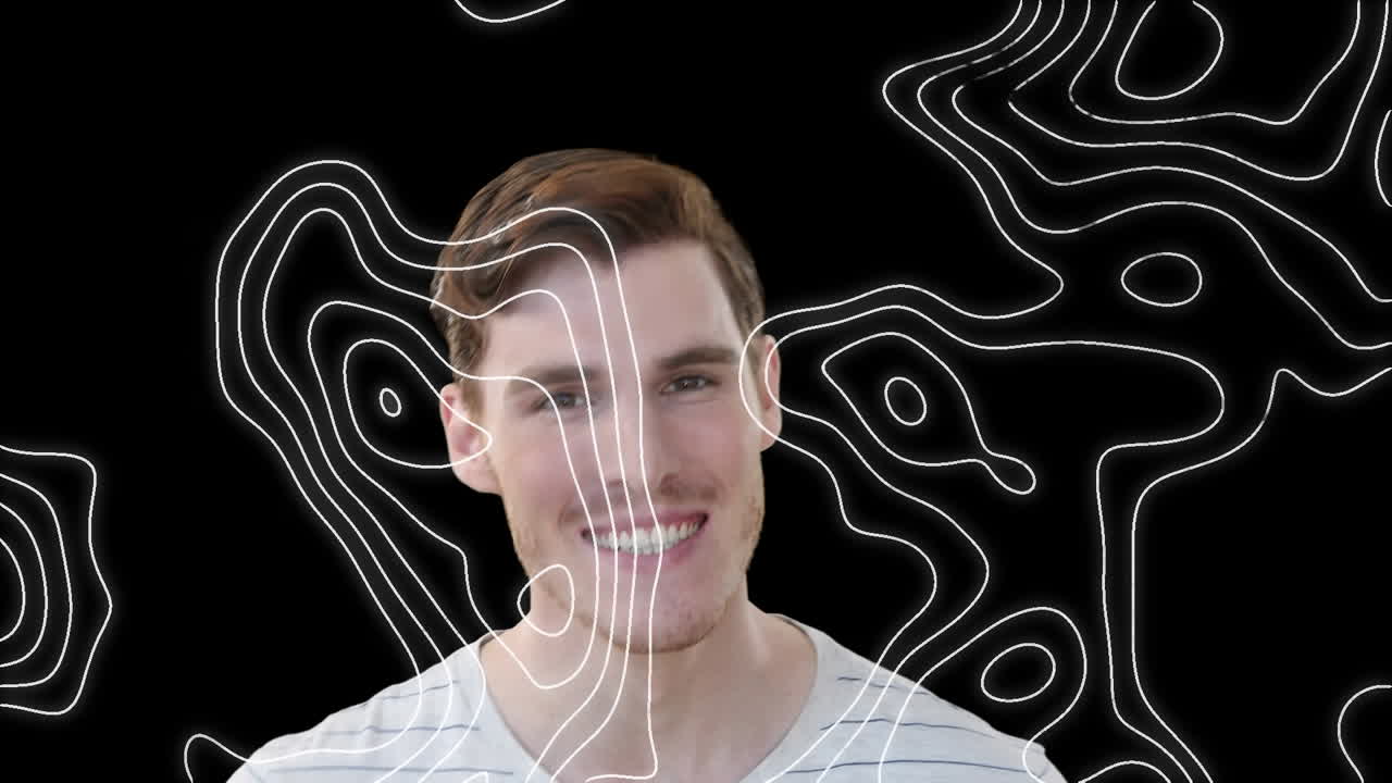 animación de formas que se mueven sobre un empresario caucásico sonriente