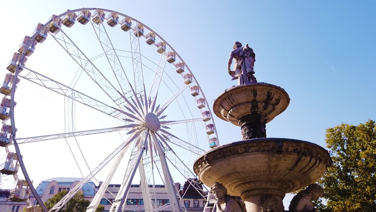 The famous Budapest Eye Ferris Wheel in Hungary in moving shot