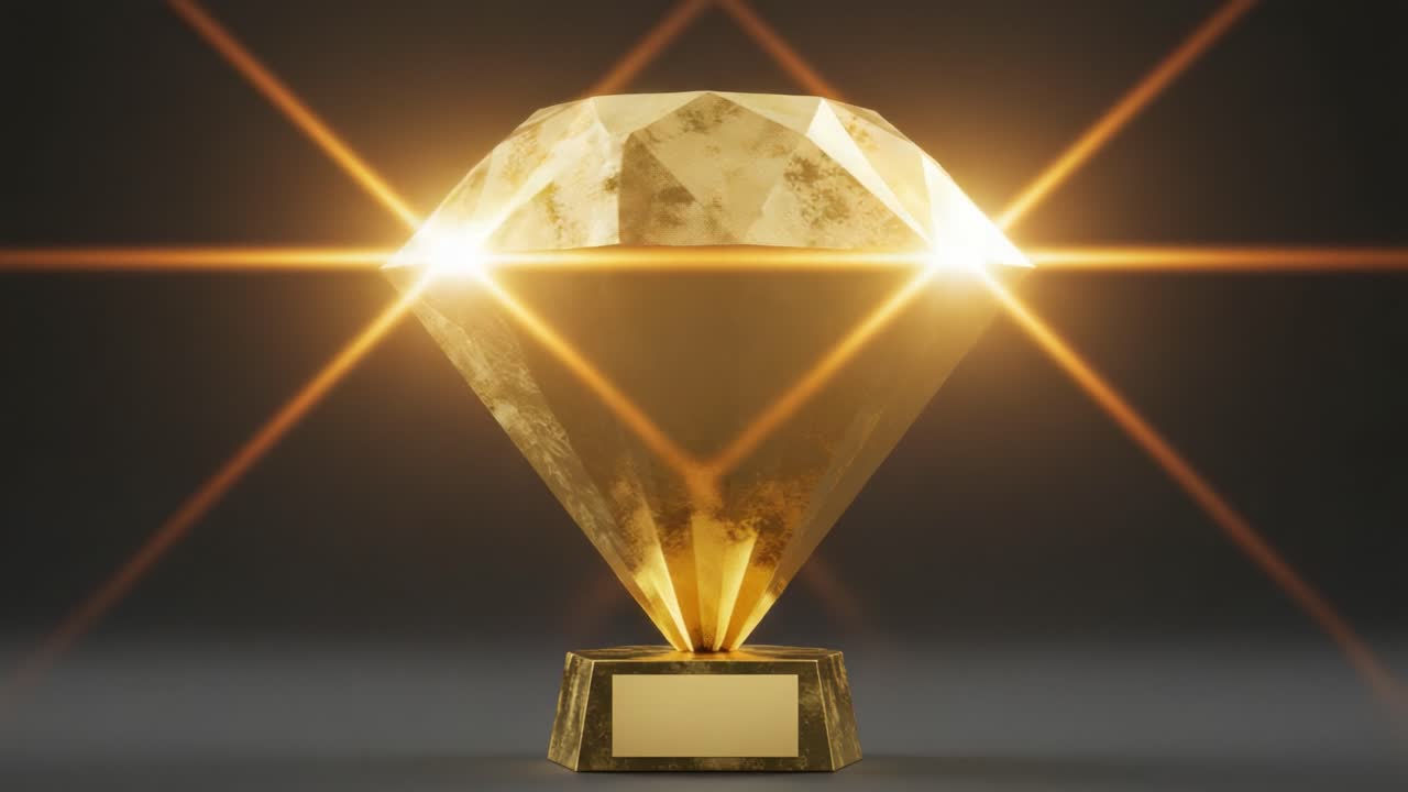 A stunning, intricately designed gold trophy shaped like a diamond, radiating brilliance and sophistication, perfect for celebrating remarkable achievements and excellence