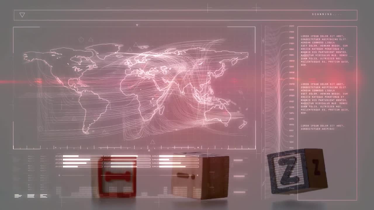 바이러스 텍스트 위의 데이터 처리 애니메이션