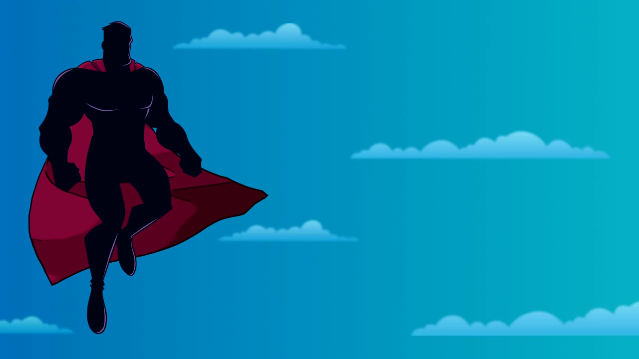 하늘에서 날아다니는 슈퍼히어로 실루