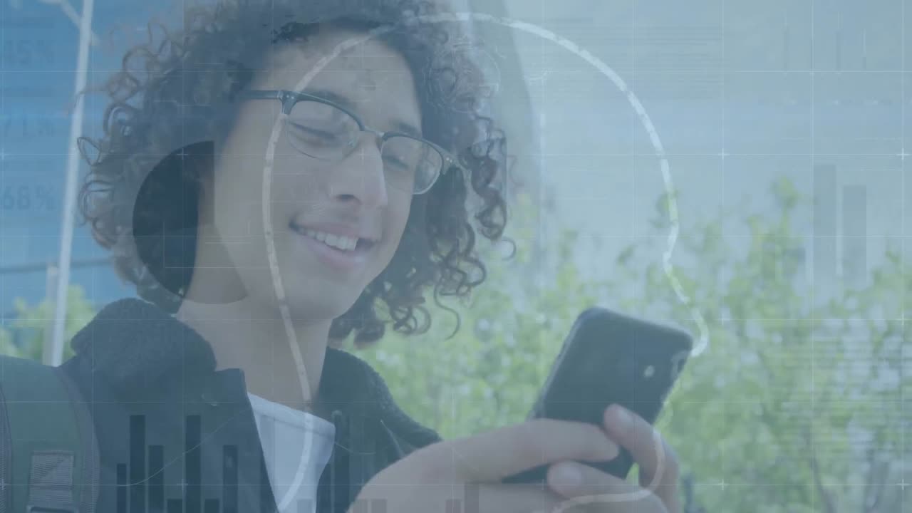 animación de estadísticas y procesamiento de datos financieros sobre el hombre utilizando teléfonos inteligentes