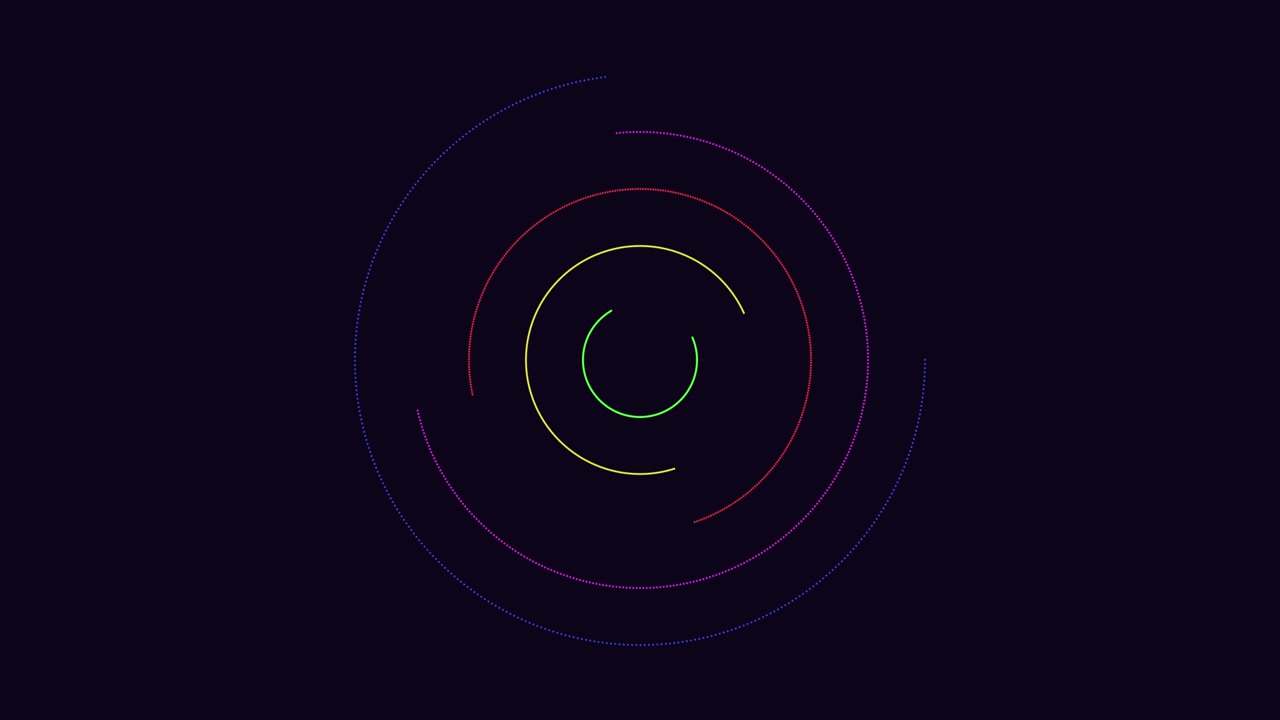 Abstract neon circular HUD rings animation on dark background, futuristic tech