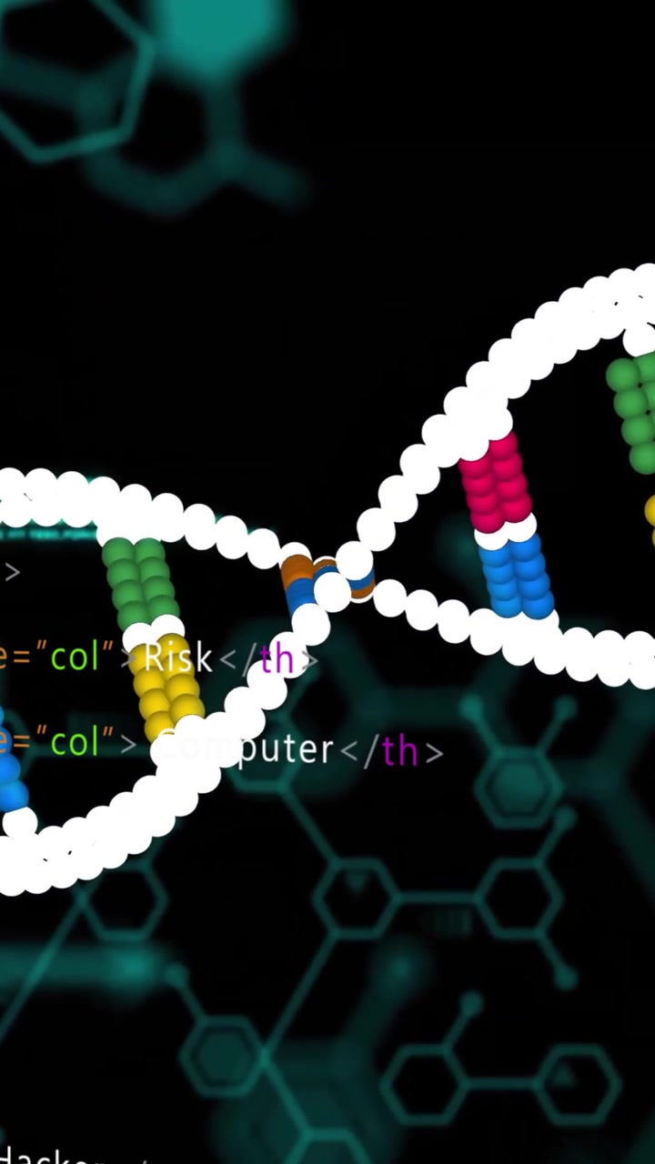 Animation of data processing over dna strand on black background