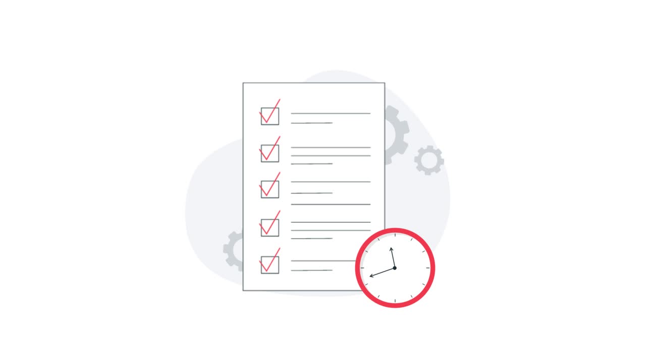 Animated Checklist with Clock Showing Task Completion Over Time