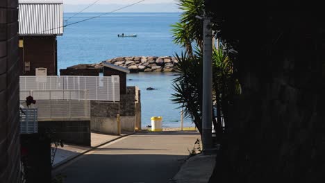 Calm-and-relaxing-scenery-in-small-Japanese-fishing-village-during-summer