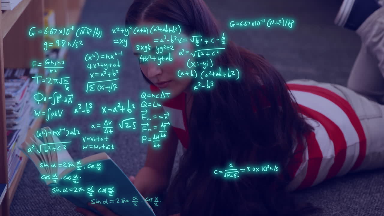 Animation of scientific data processing over caucasian female student